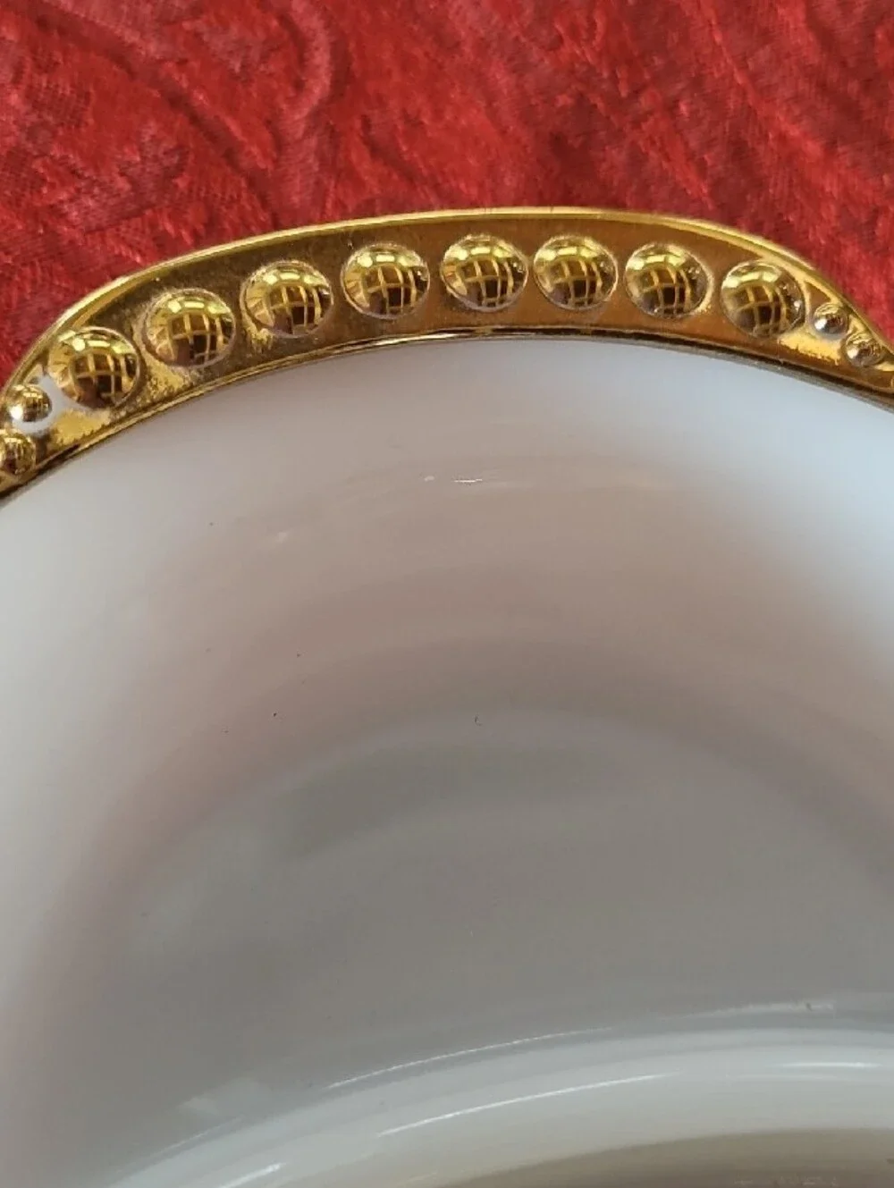 VTG Fire-King Milk Glass 3 Section Divided Relish Dish Gold Scalloped Rim, #1